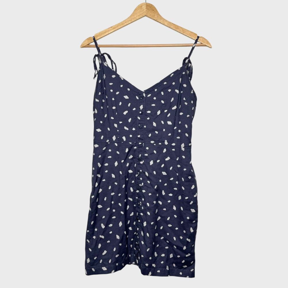 Abercrombie & Fitch Small Art Deco Geo Mini Dress Blue White Tie Strap Coastal